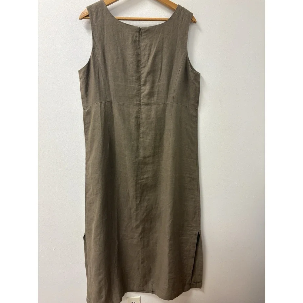VTG Rafaella Dress Sz 10 100%Linen Tan/Beige Sleeveless Buttons Midi Lagenlook - Picture 4 of 6